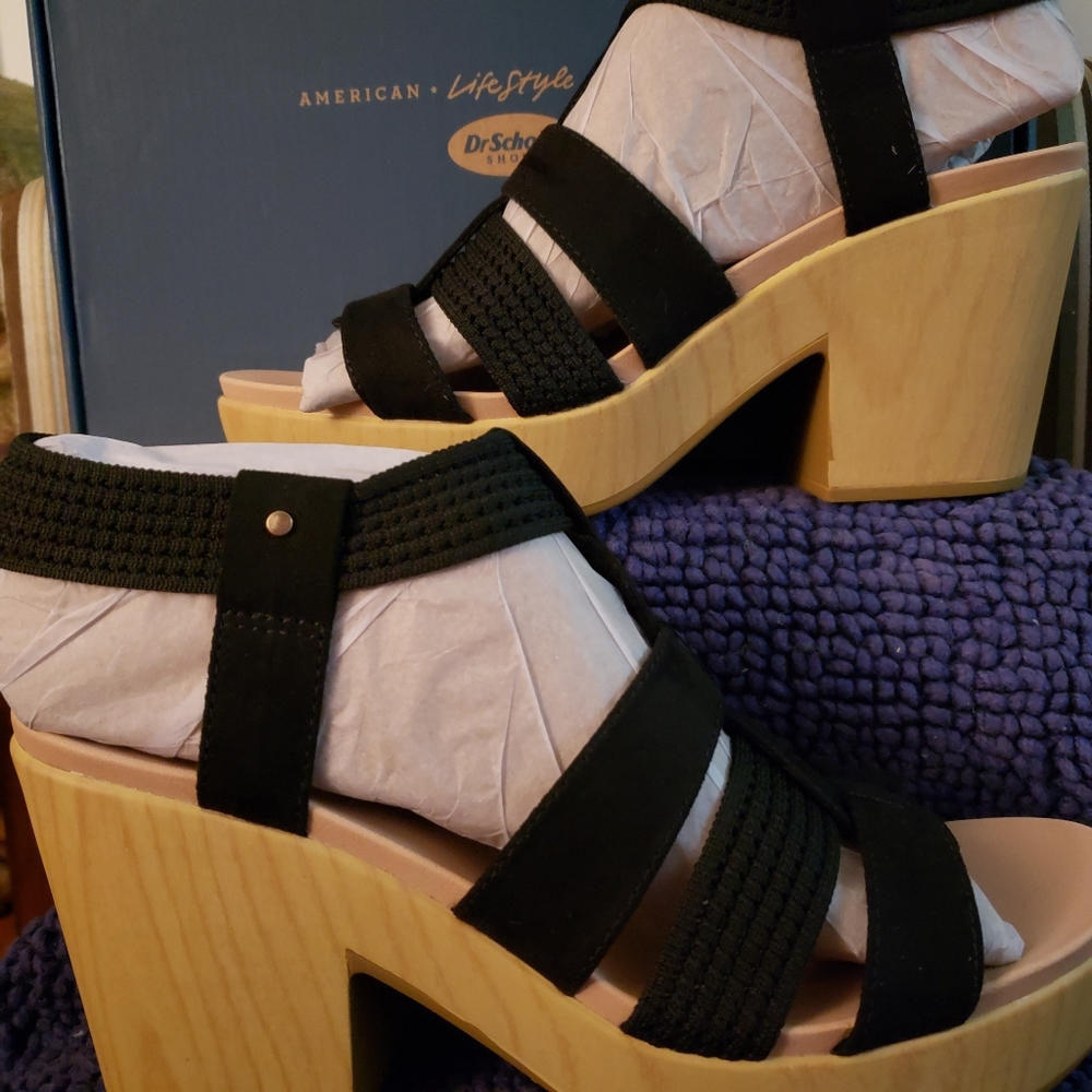 BNWT - NIB DR. SCHOLL'S BLOSSOM black / tan platform (9) - Picture 9 of 10